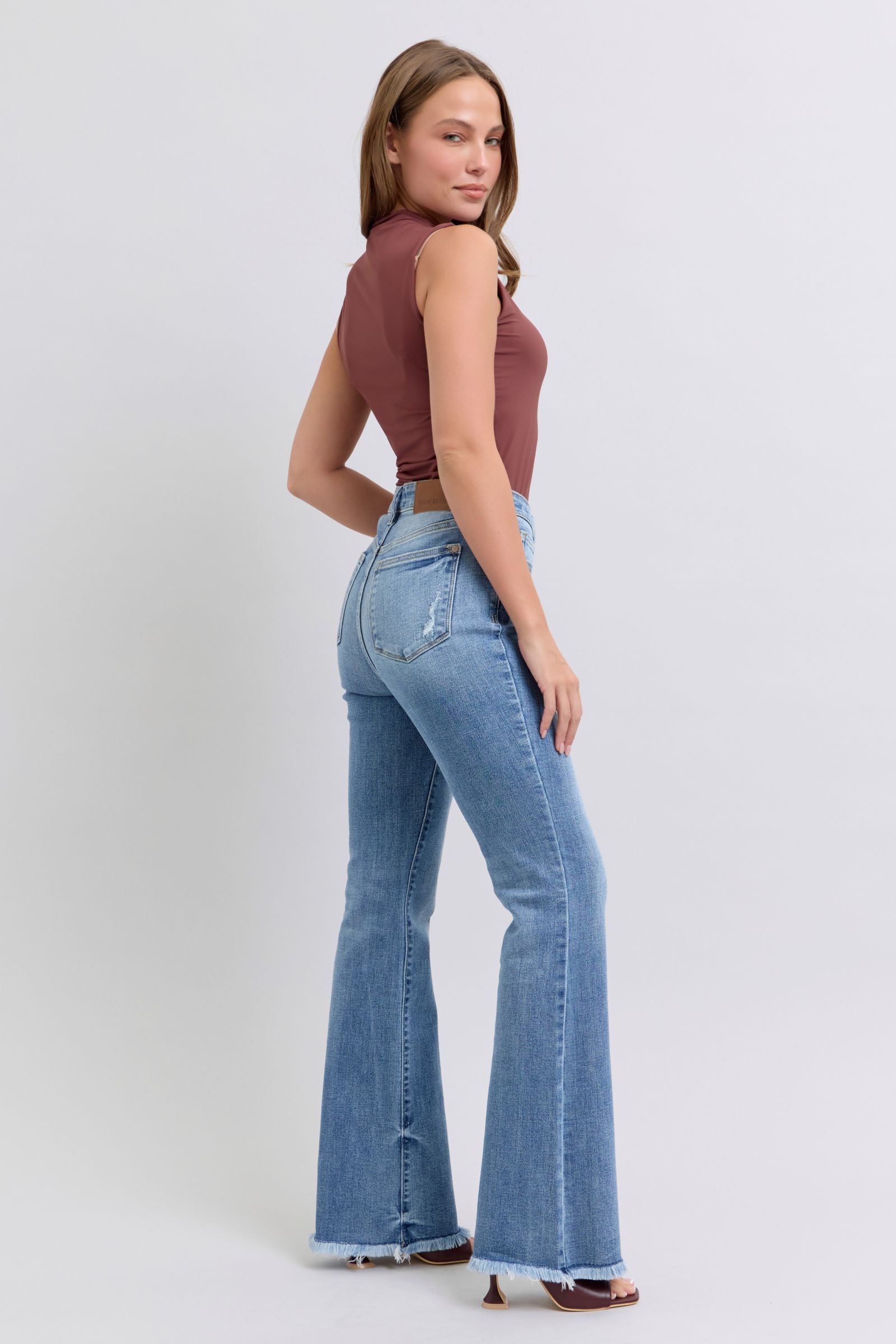 Judy Blue Full Size Raw Hem High Rise Bootcut Jeans - Charming Charlie