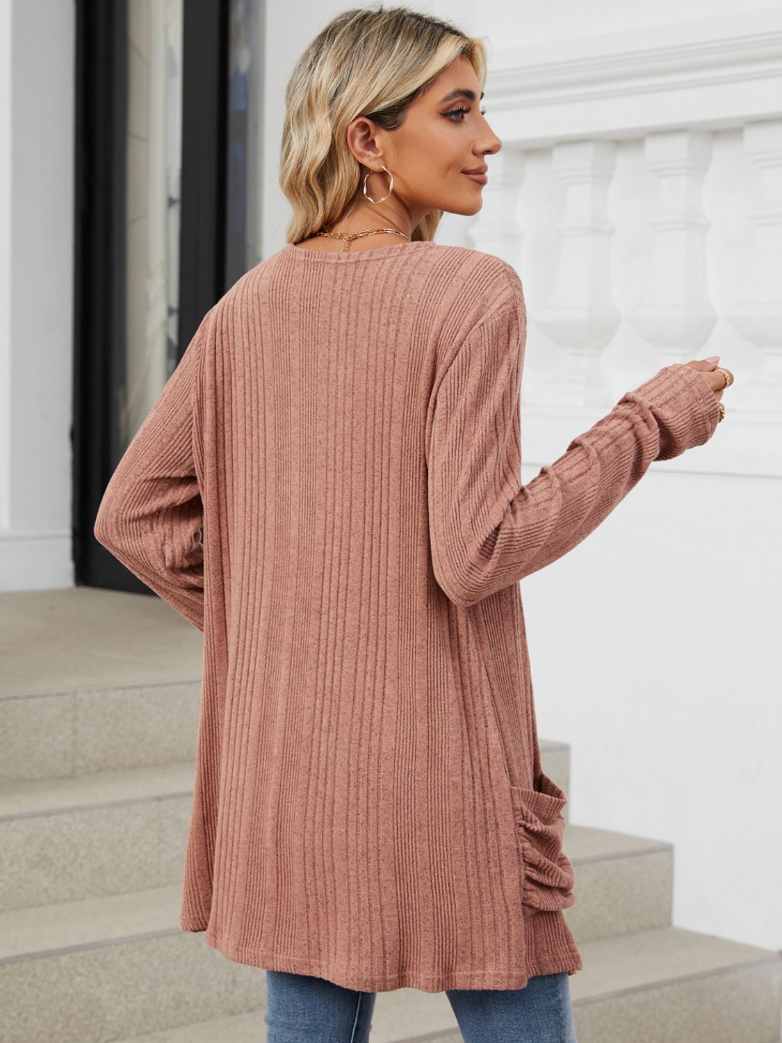 Pocketed Open Front Long Sleeve Cardigan - Charming Charlie