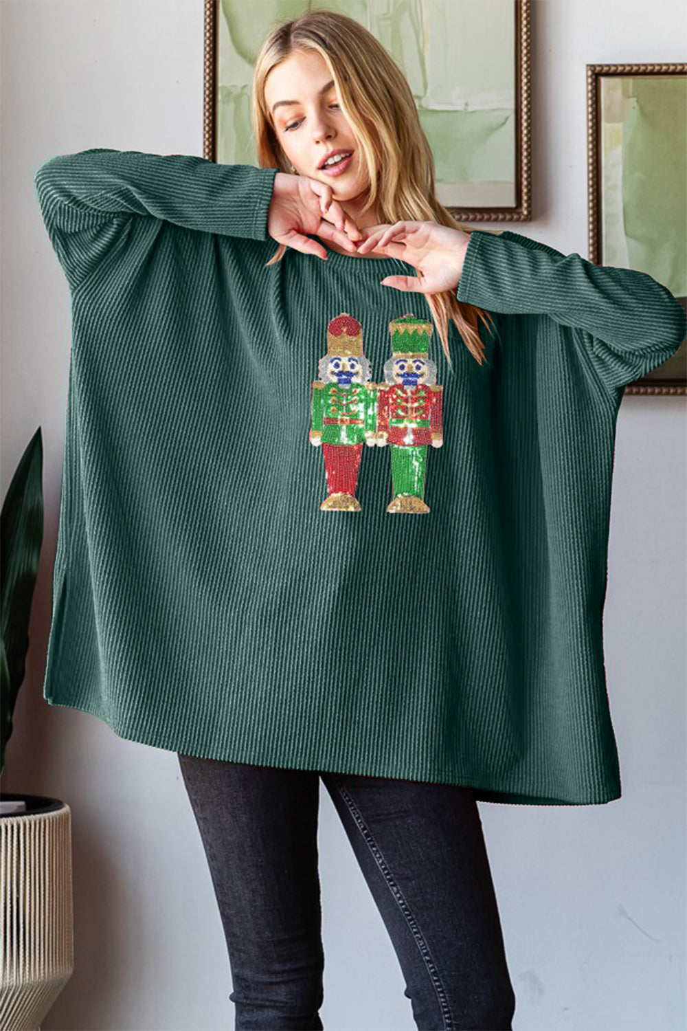 Heimish Sequin Nutcracker Long Sleeve Ribbed Top - Charming Charlie