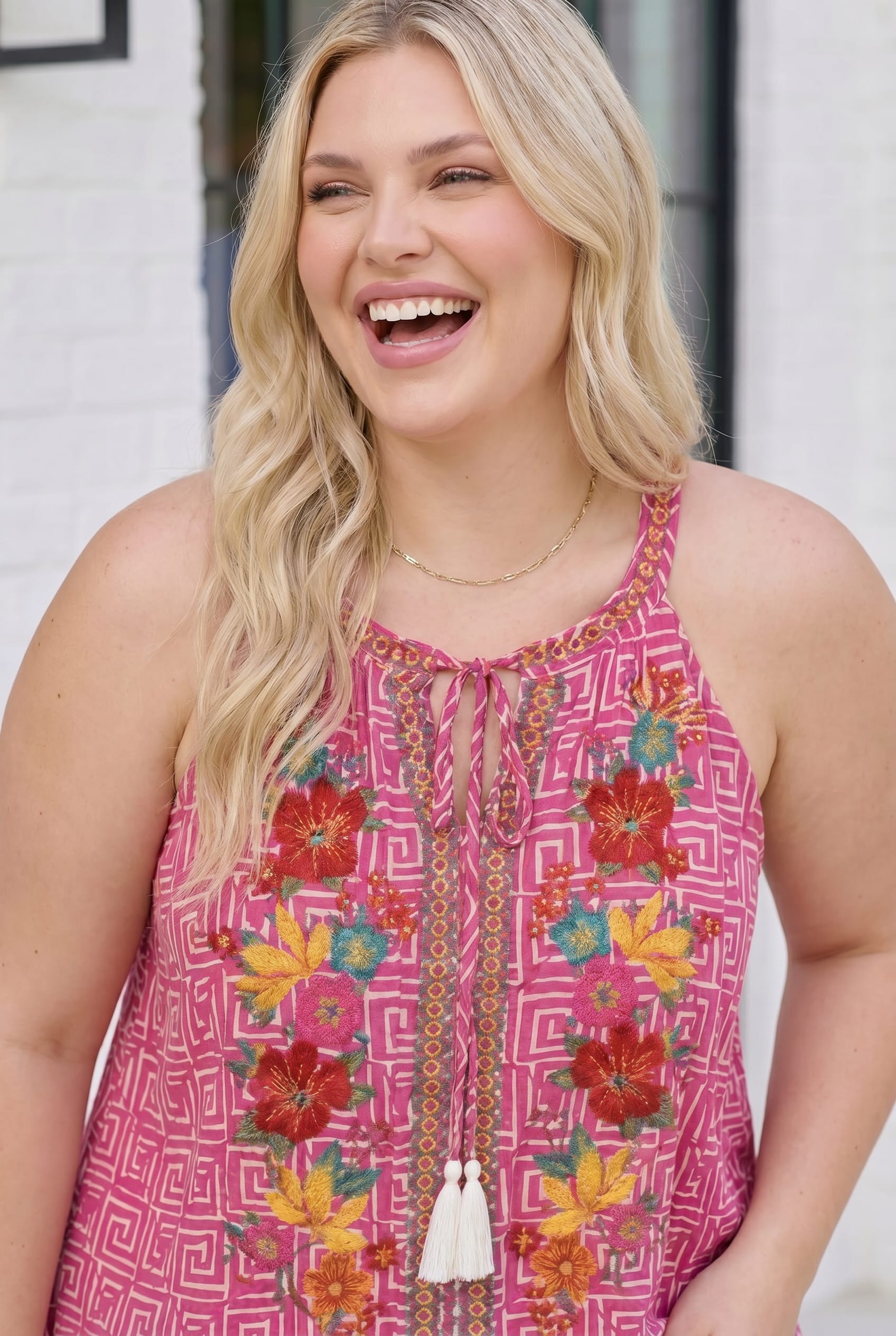 Boho Blooms Embroidered Halter Top in Fuchsia - Charming Charlie