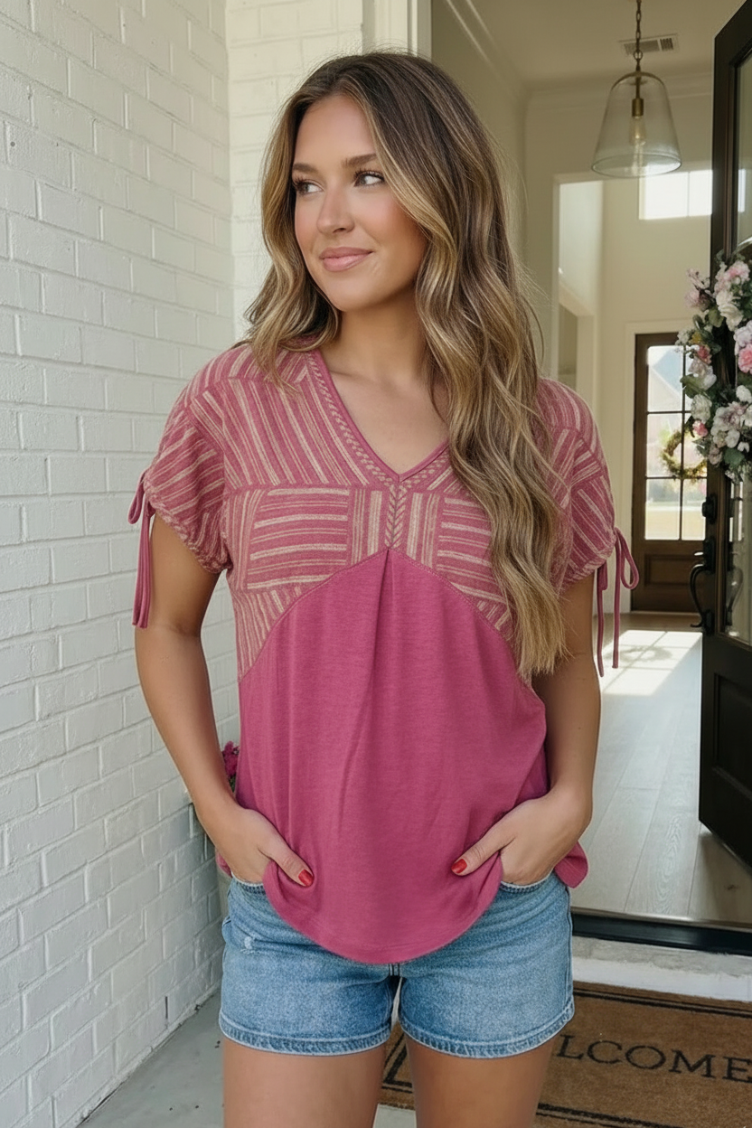 Berry Sweet Stripe Texture Top - Charming Charlie