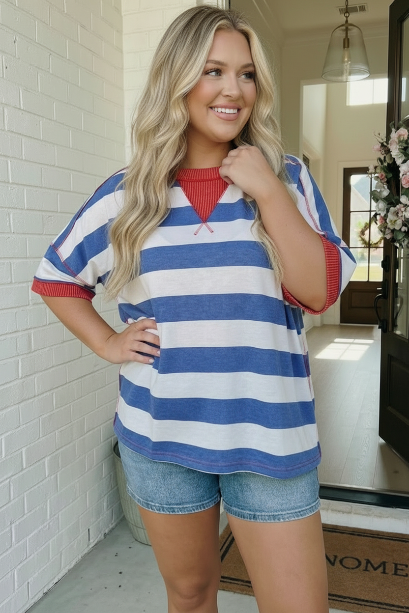 Stripe Patriotic Multi Media Mix Top - Charming Charlie