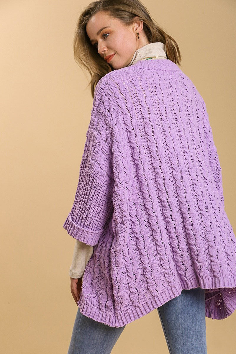 Umgee Full Size Cable Knit Open Front Long Sleeve Cardigan - Charming Charlie