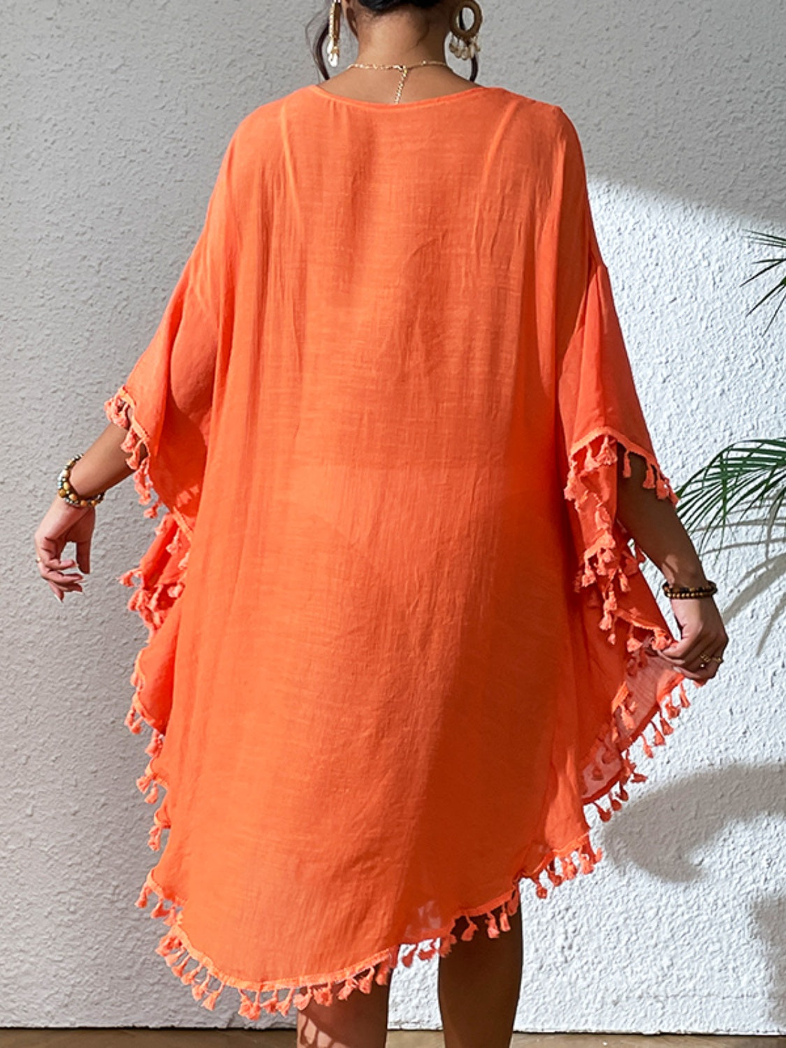 Tassel Cutout Scoop Neck Cover-Up Dress - Charming Charlie