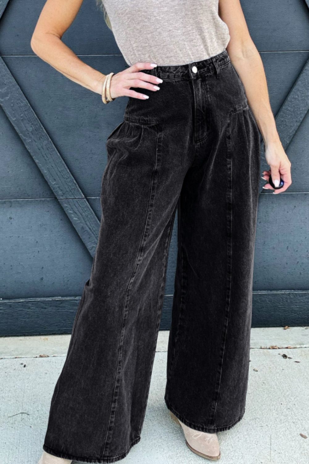 High Rise Wide Leg Jeans with Pockets - Charming Charlie