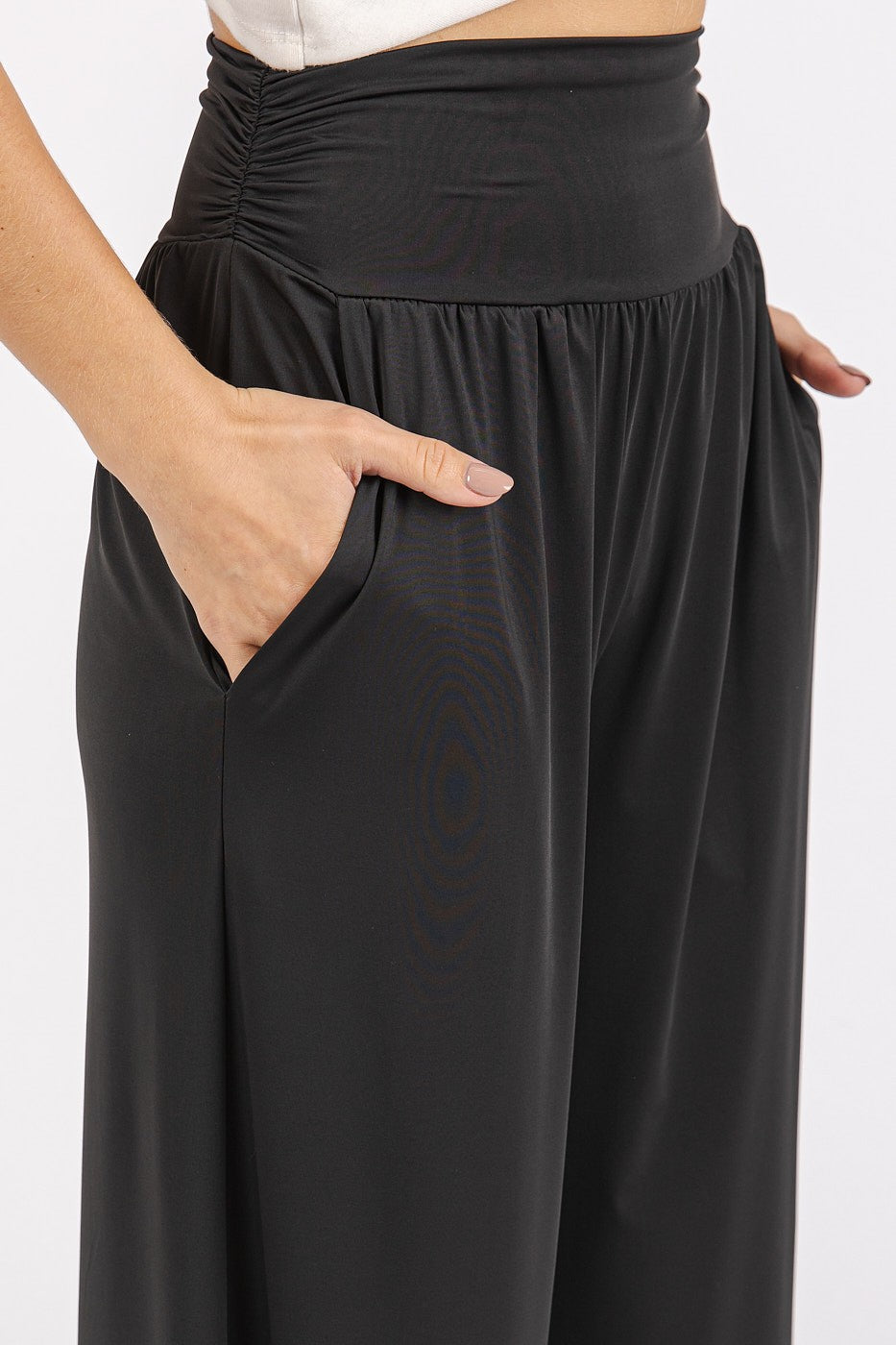 Mittoshop Stretch Banded Waist Wide Leg Pants with Pockets - Charming Charlie