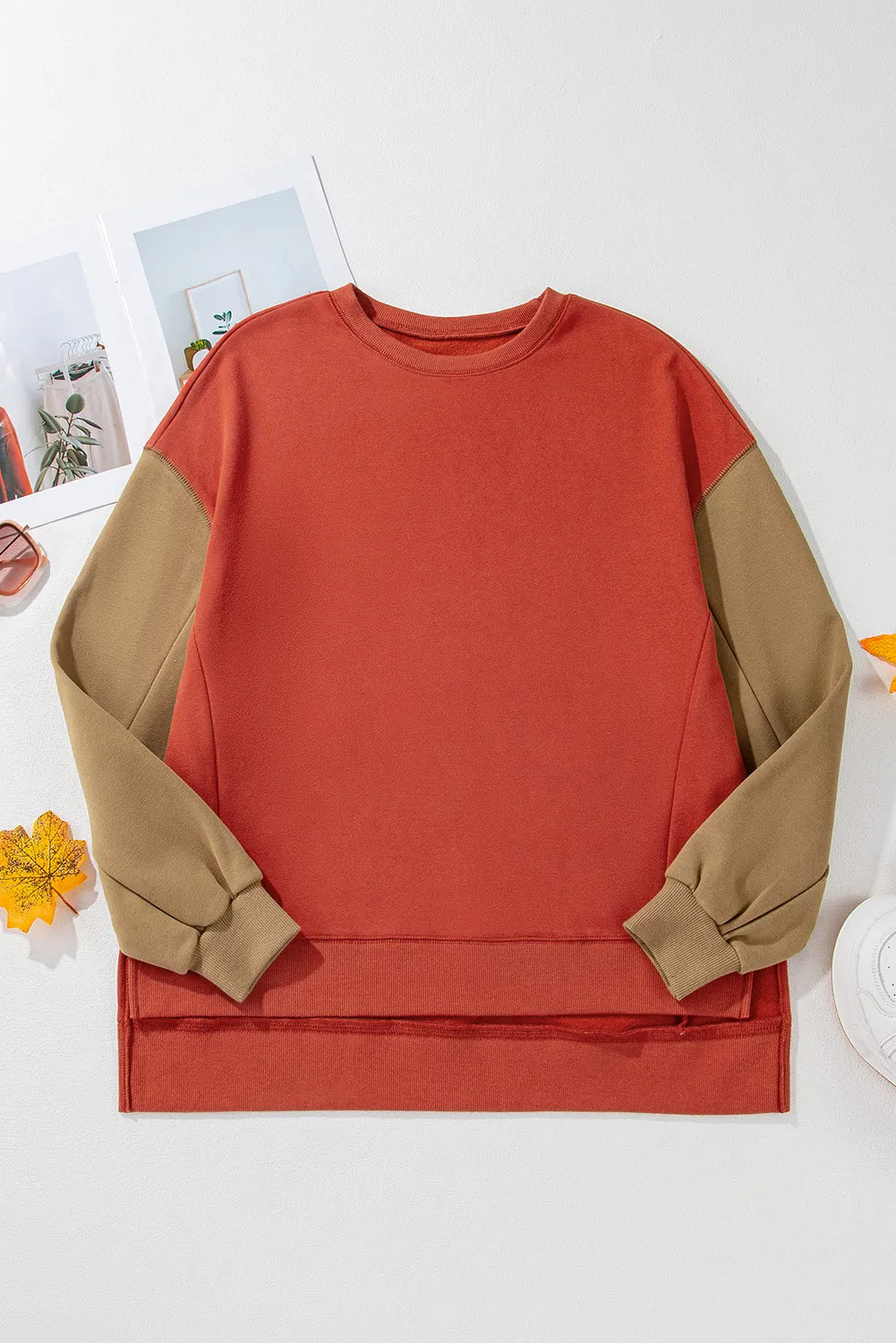 Contrast Round Neck Long Sleeve Sweatshirt - Charming Charlie