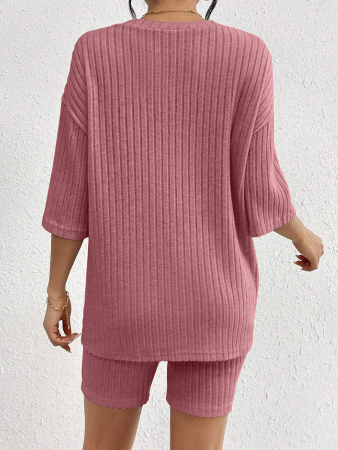 Ribbed Round Neck Top and Shorts Set - Charming Charlie