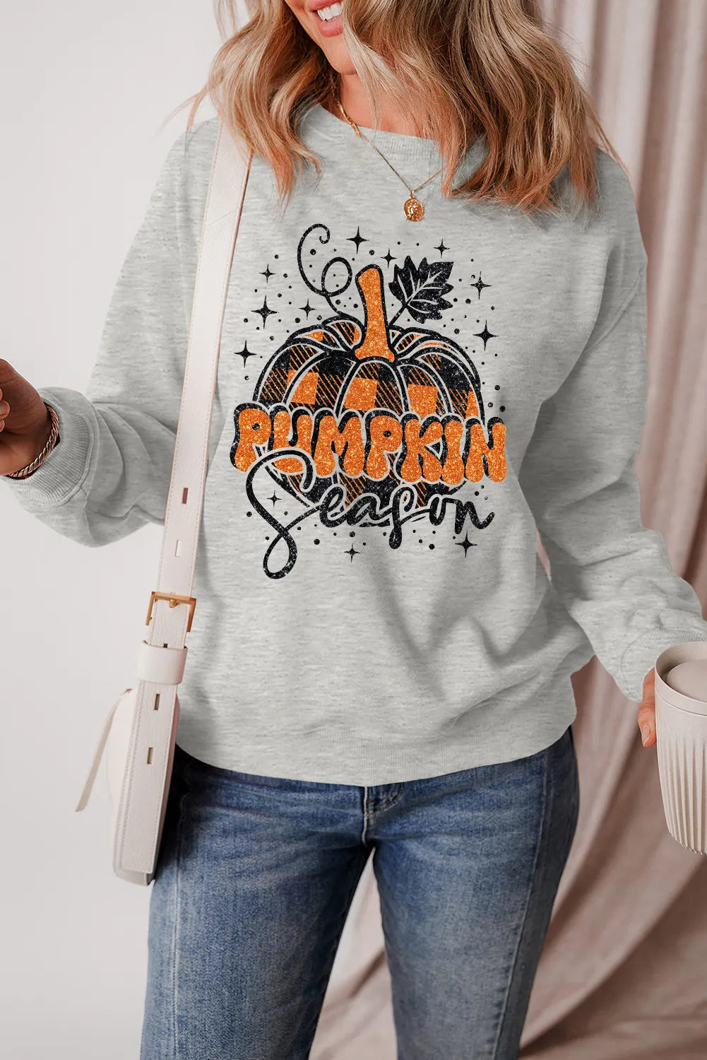 Graphic Round Neck Long Sleeve Sweatshirt - Charming Charlie