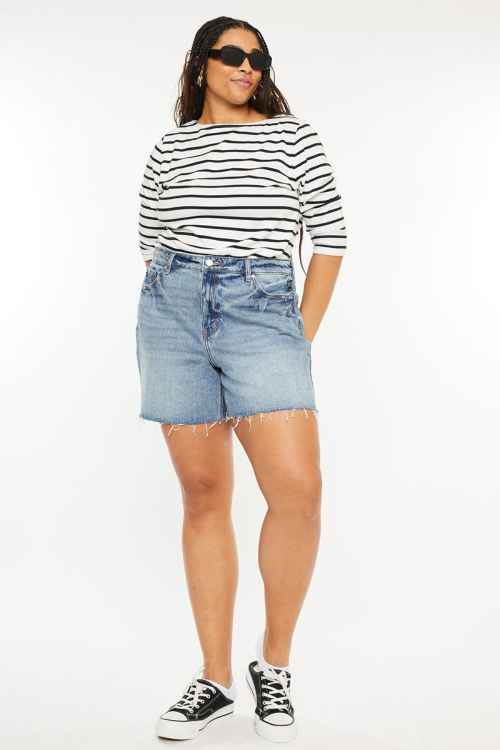 Kancan Full Size Raw Hem High Waist Denim Shorts - Charming Charlie