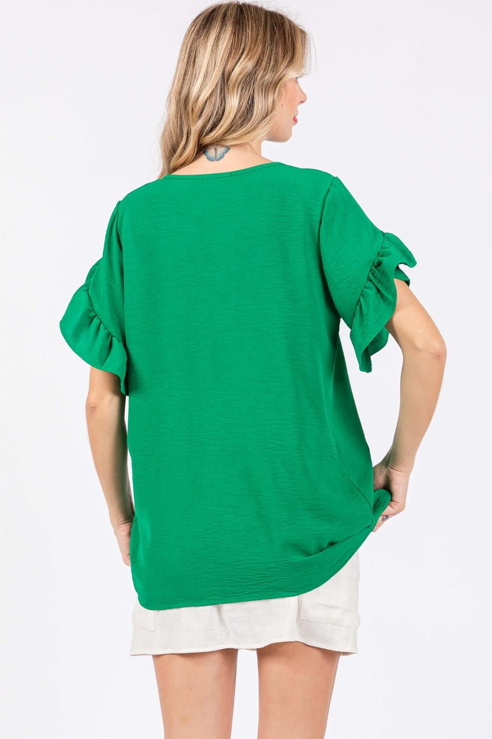 GeeGee Ruffled Short Sleeve V-Neck Blouse - Charming Charlie