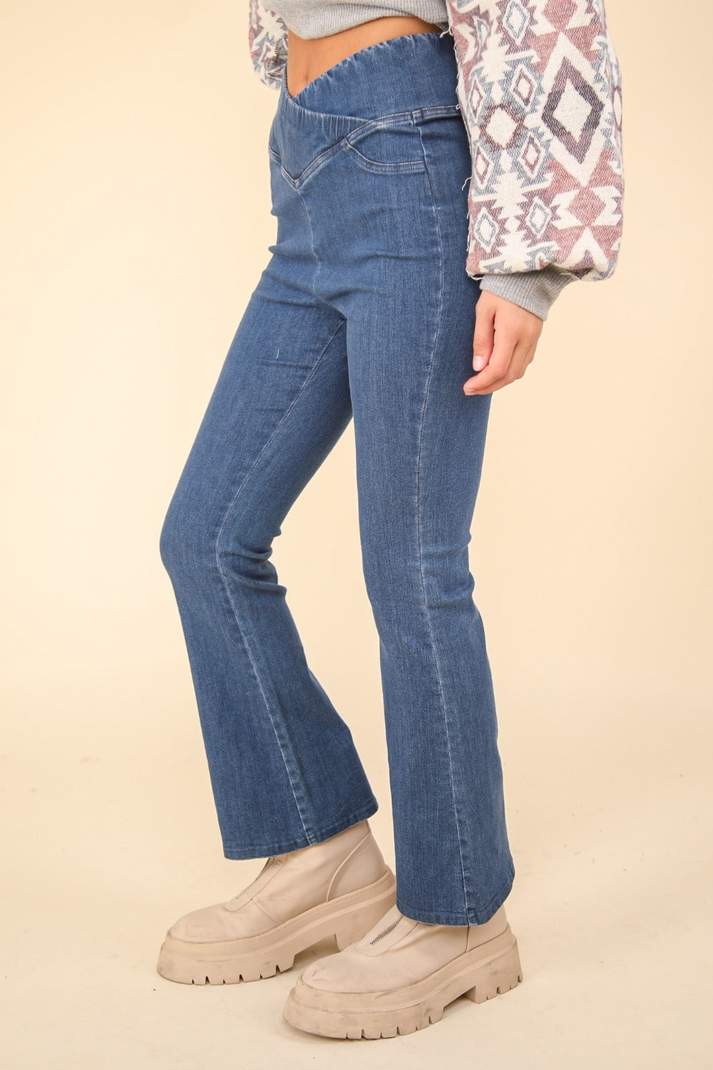 VERY J Washed Denim Stretchy Crossover Waist Leggings - Charming Charlie