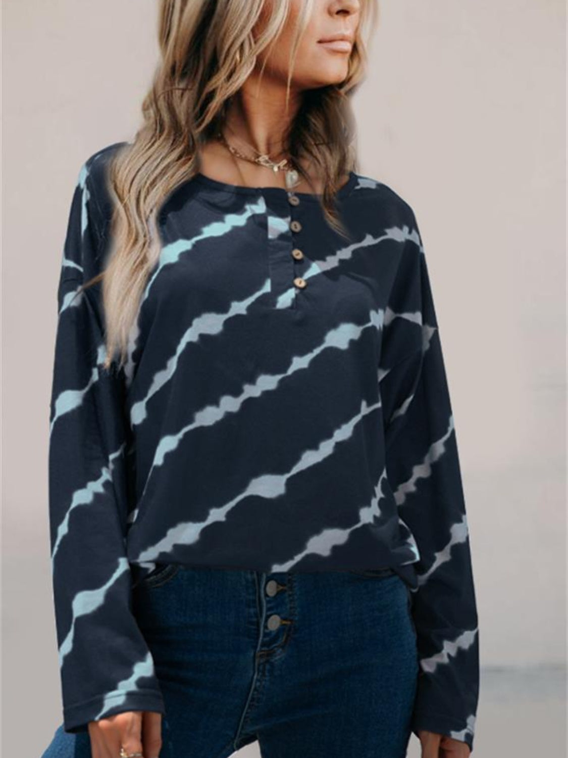 Striped Round Neck Long Sleeve T-Shirt - Charming Charlie
