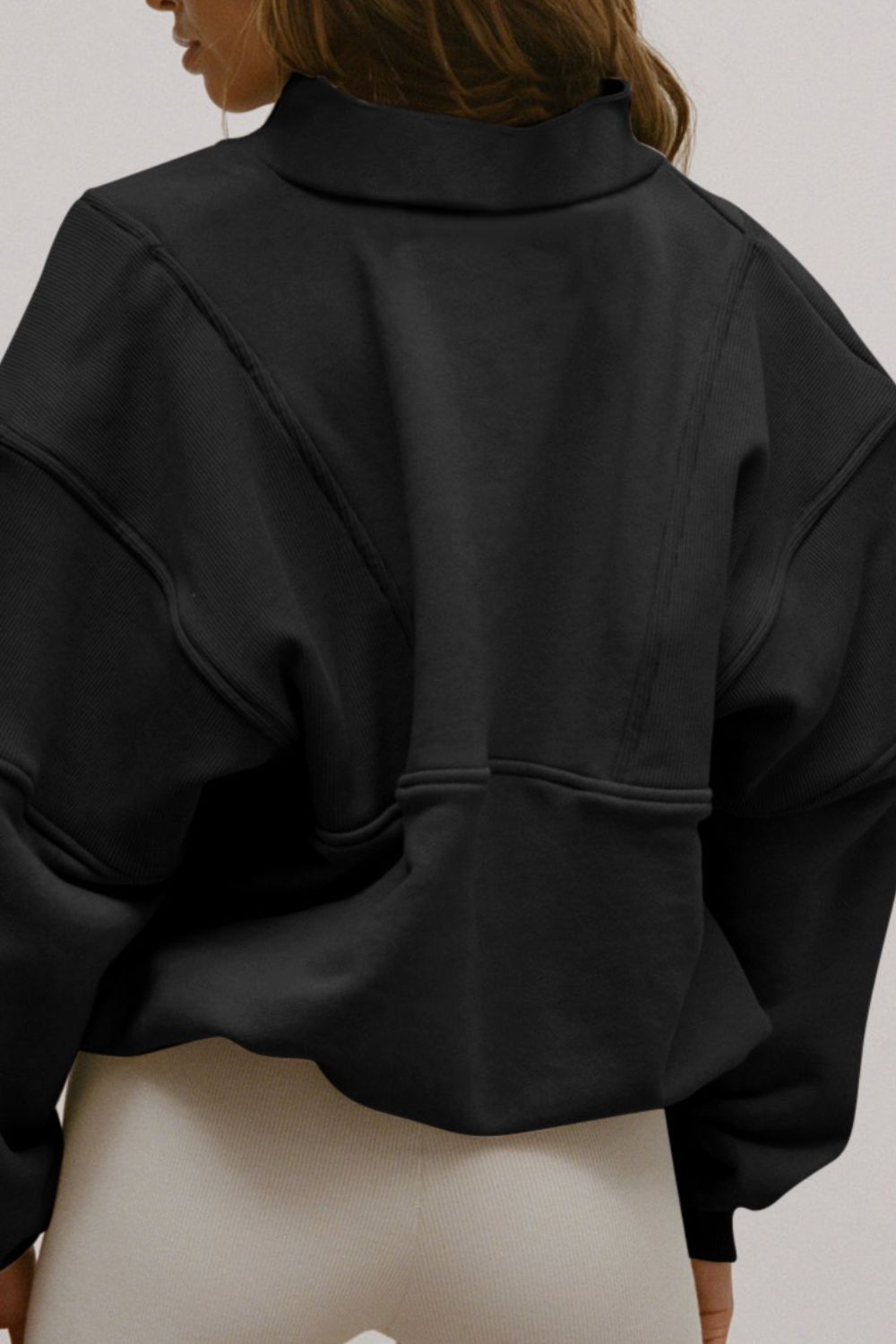 Half Zip Drop Shoulder Long Sleeve Sweatshirt - Charming Charlie