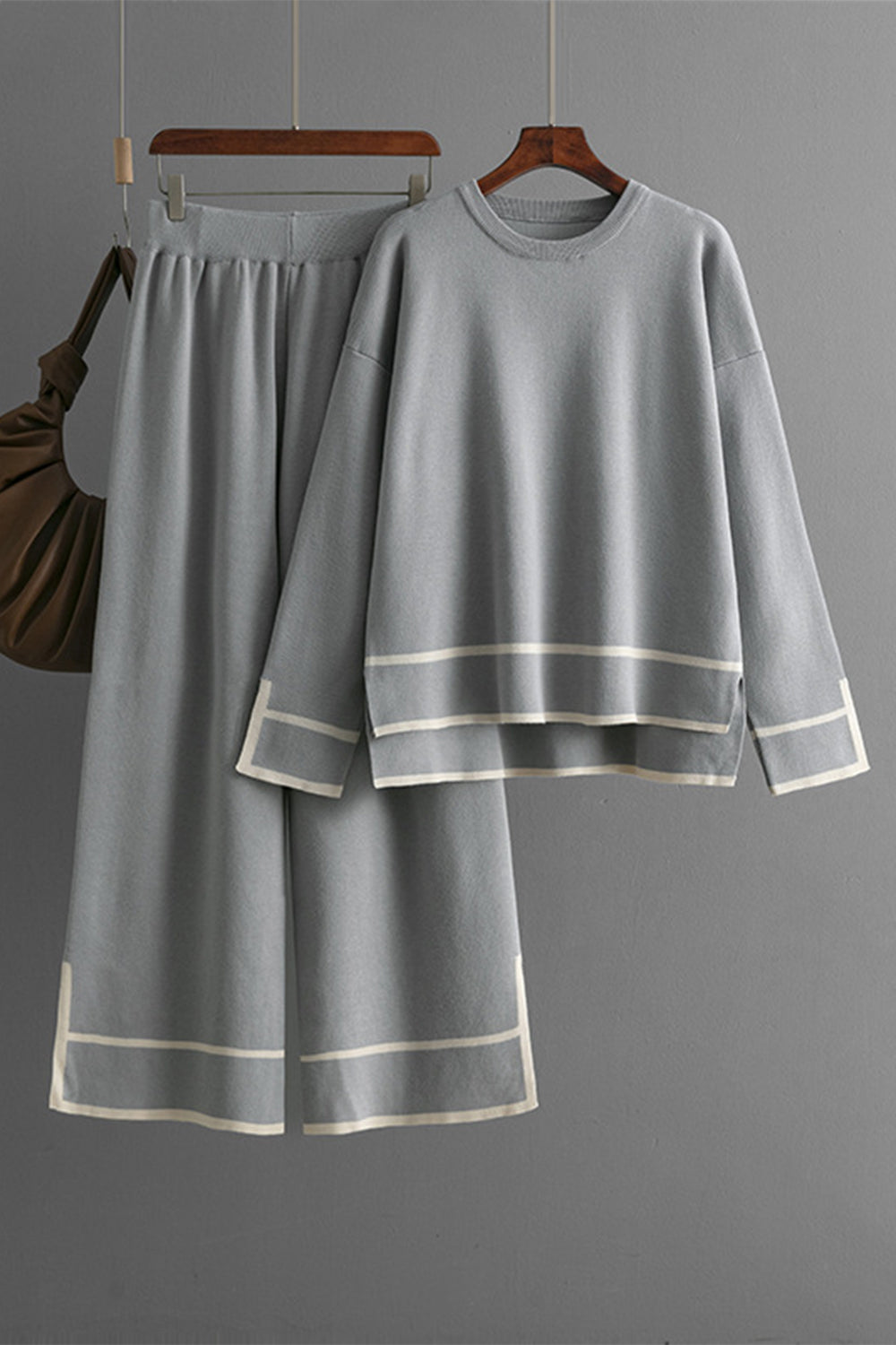 High-Low Round Neck Top and Pants Sweater Set - Charming Charlie