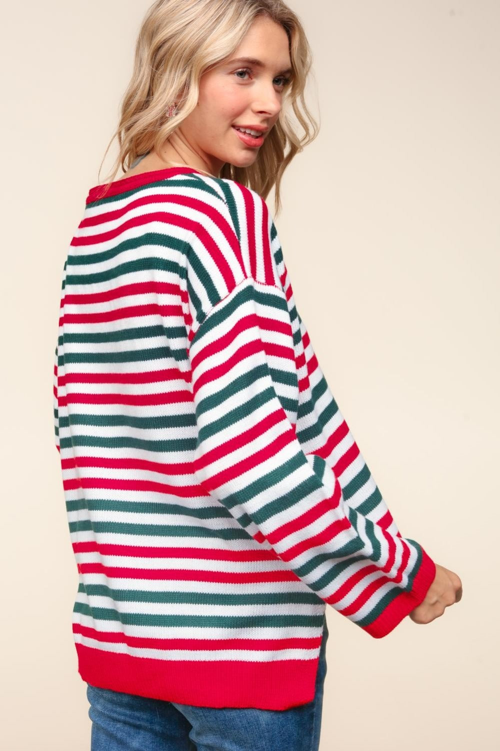 Haptics Full Size Striped Contrast Side Slit Knit Top - Charming Charlie