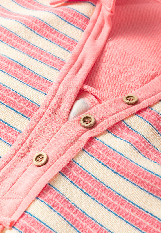 Striped Johnny Collar Long Sleeve Sweatshirt - Charming Charlie