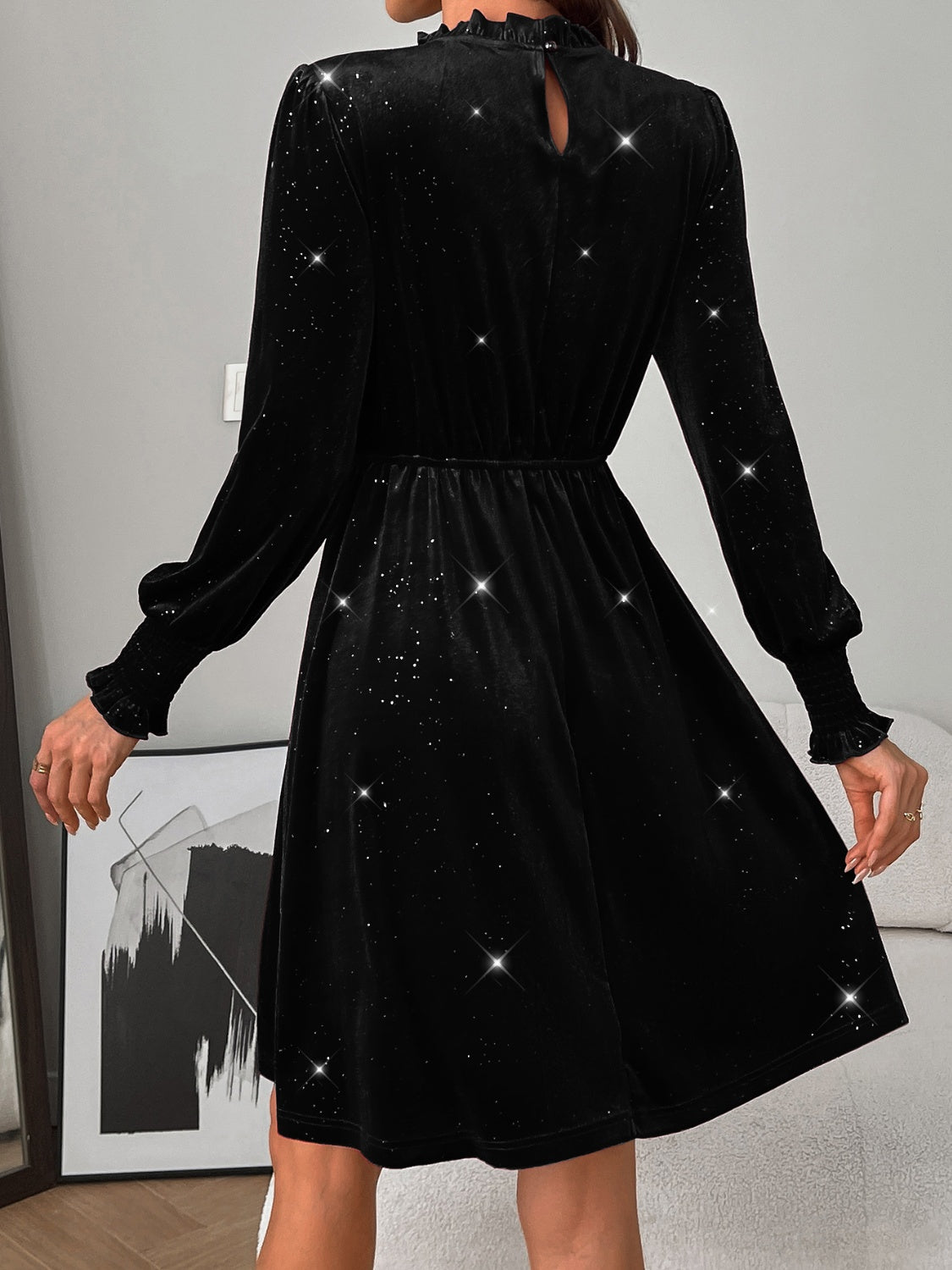 Glitter Mock Neck Long Sleeve Mini Dress - Charming Charlie