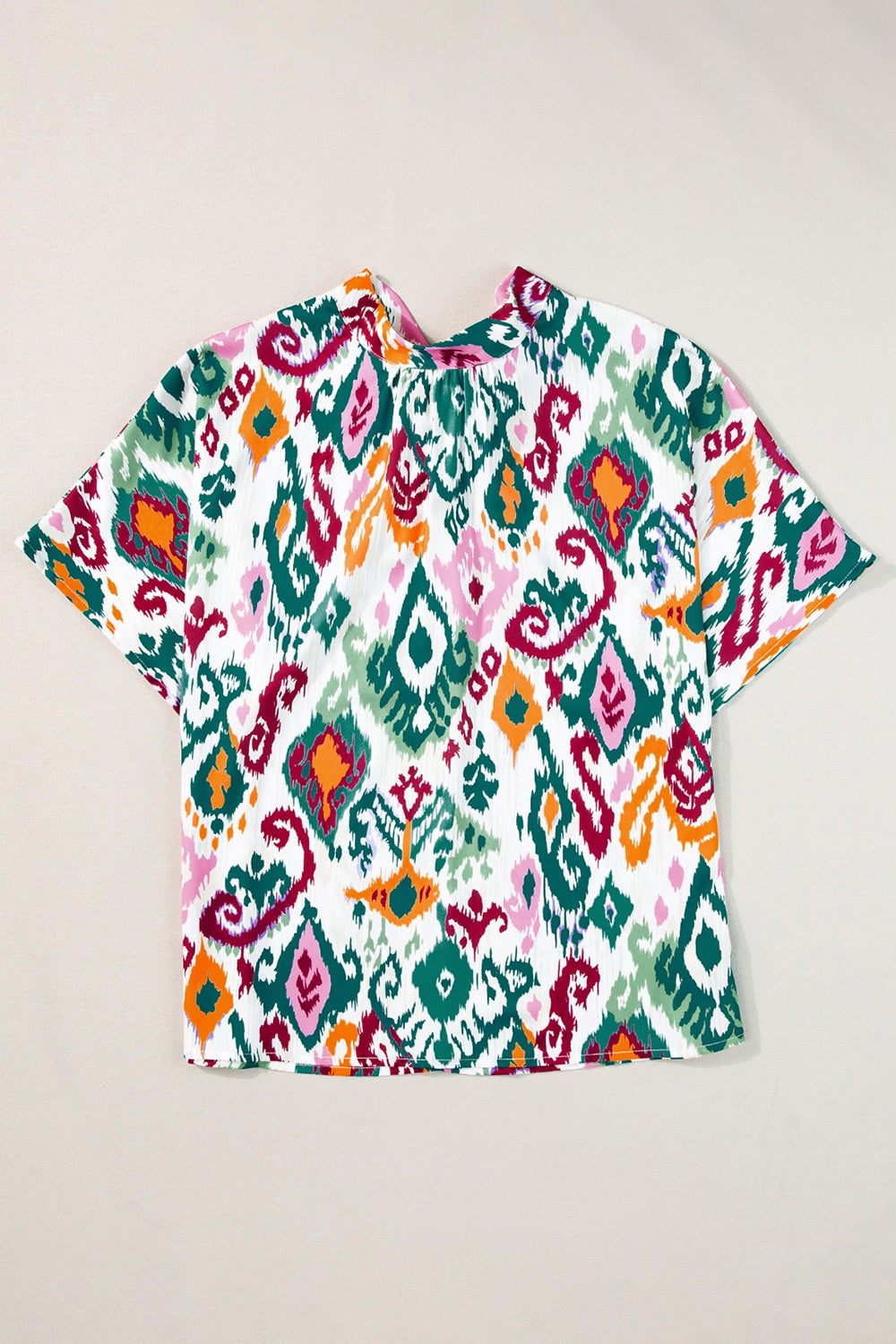 Printed Mock Neck Half Sleeve Blouse - Charming Charlie