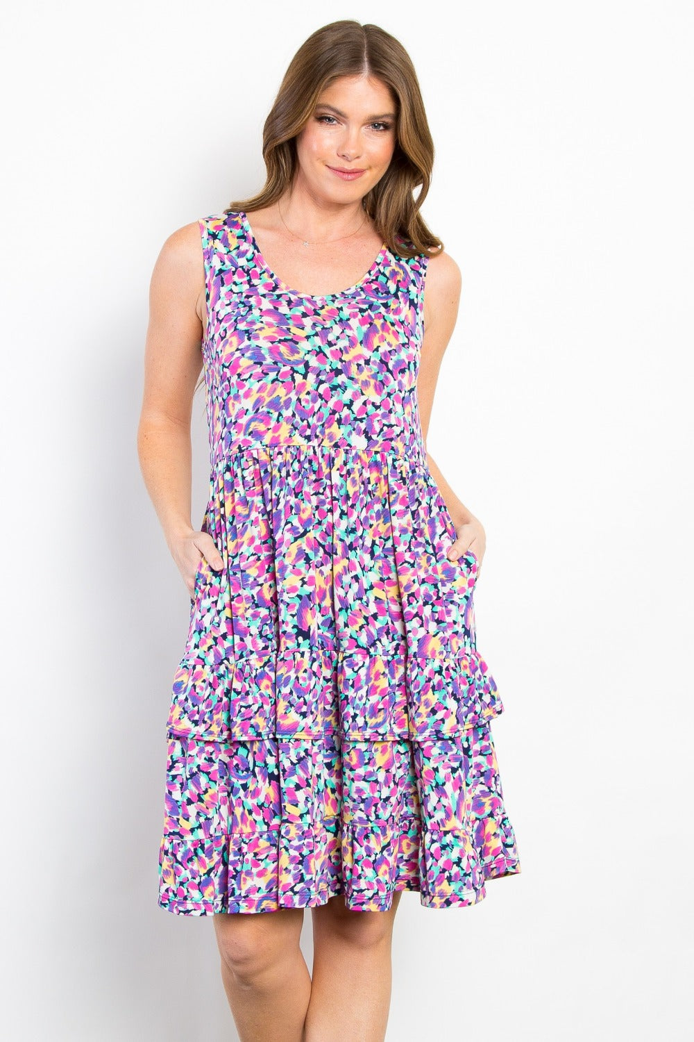 Be Stage Full Size Print Wrinkle Free Ruffled Dress - Charming Charlie