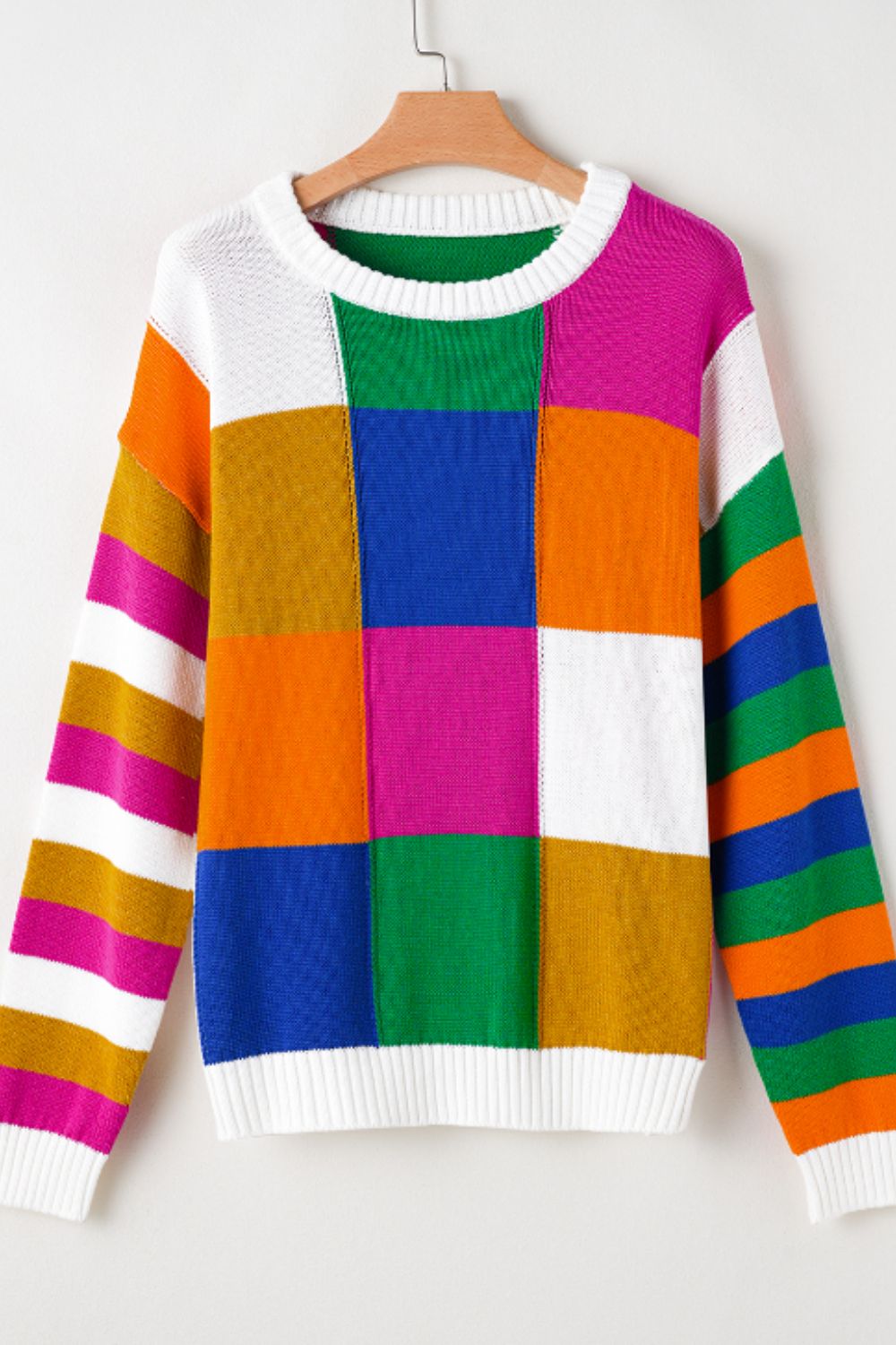 Color Block Round Neck Long Sleeve Sweater - Charming Charlie
