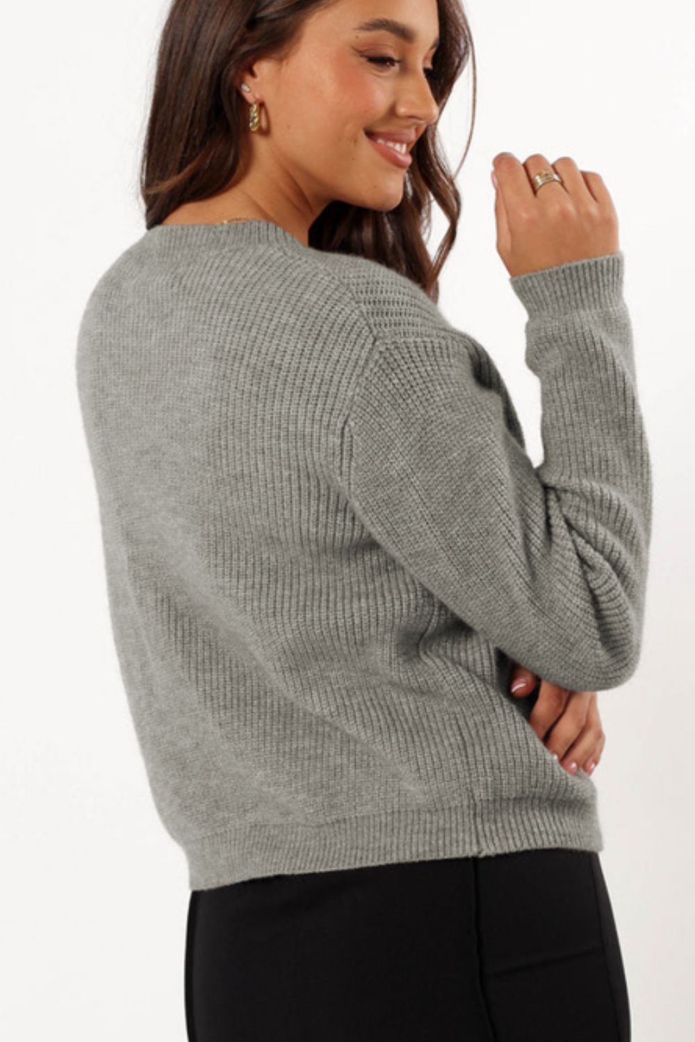 Bow Round Neck Long Sleeve Cardigan - Charming Charlie