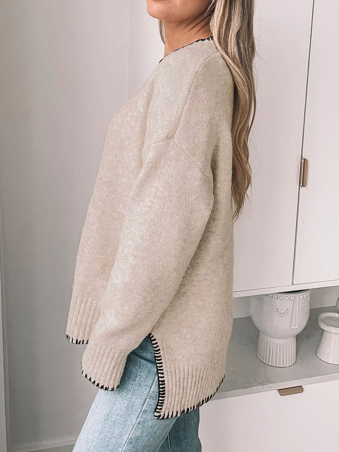 Round Neck Long Sleeve Sweater - Charming Charlie