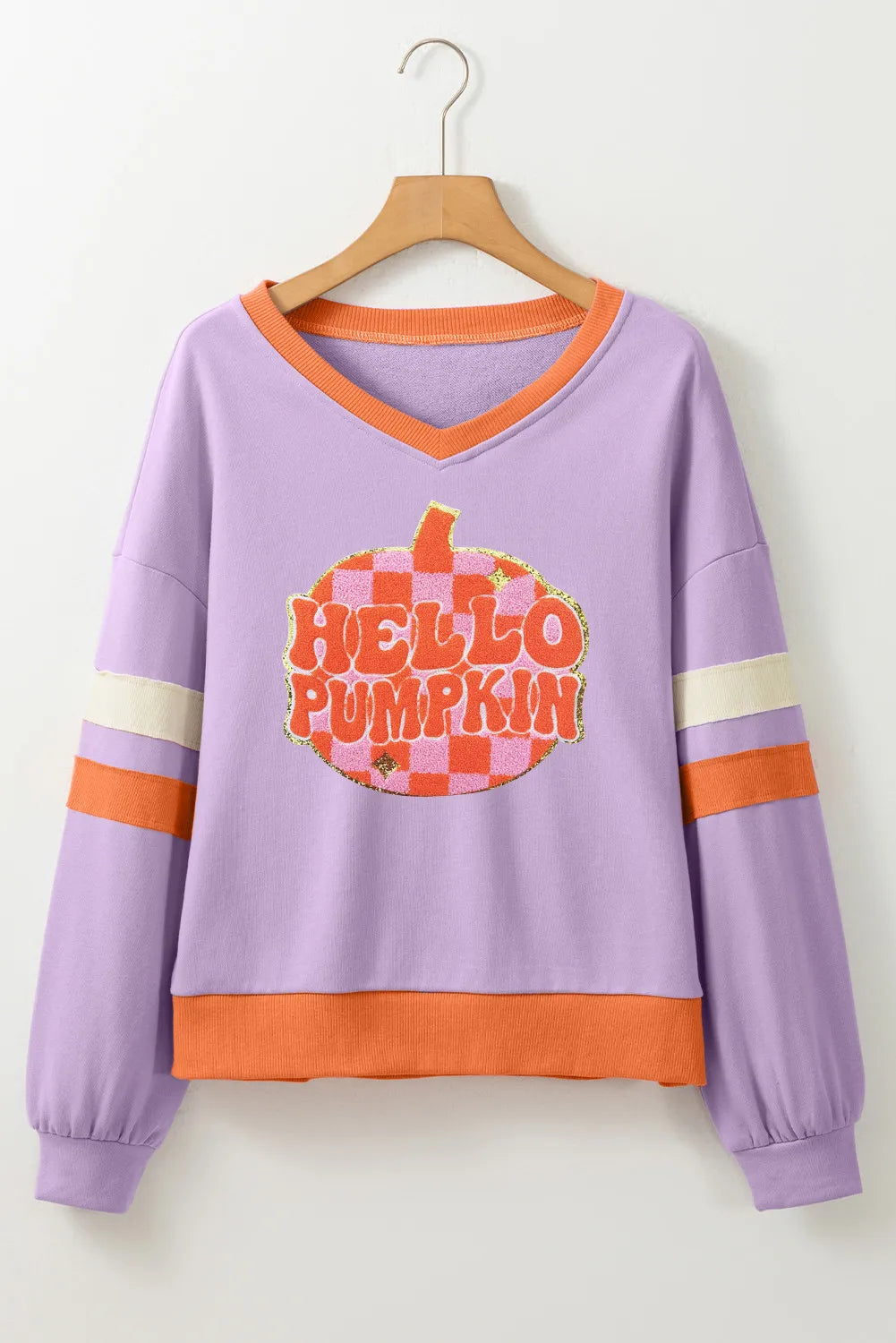 Contrast V-Neck Long Sleeve Sweatshirt - Charming Charlie