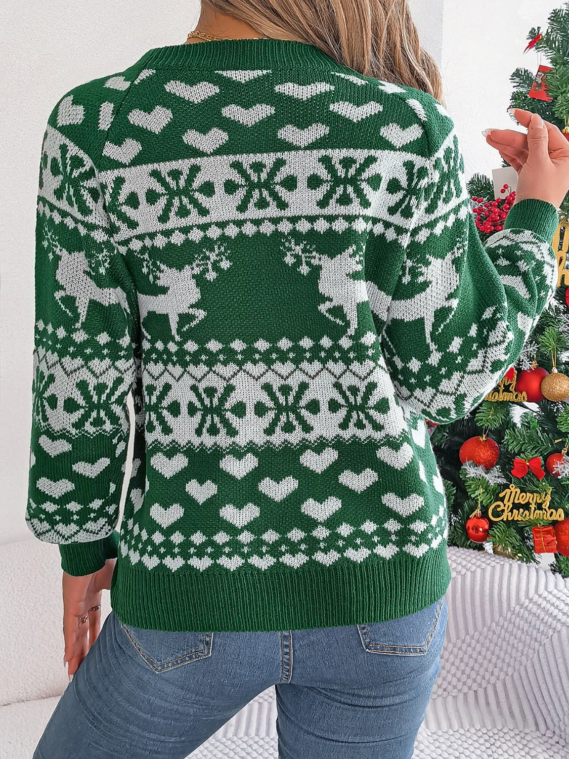 Christmas Element Round Neck Long Sleeve Sweater - Charming Charlie