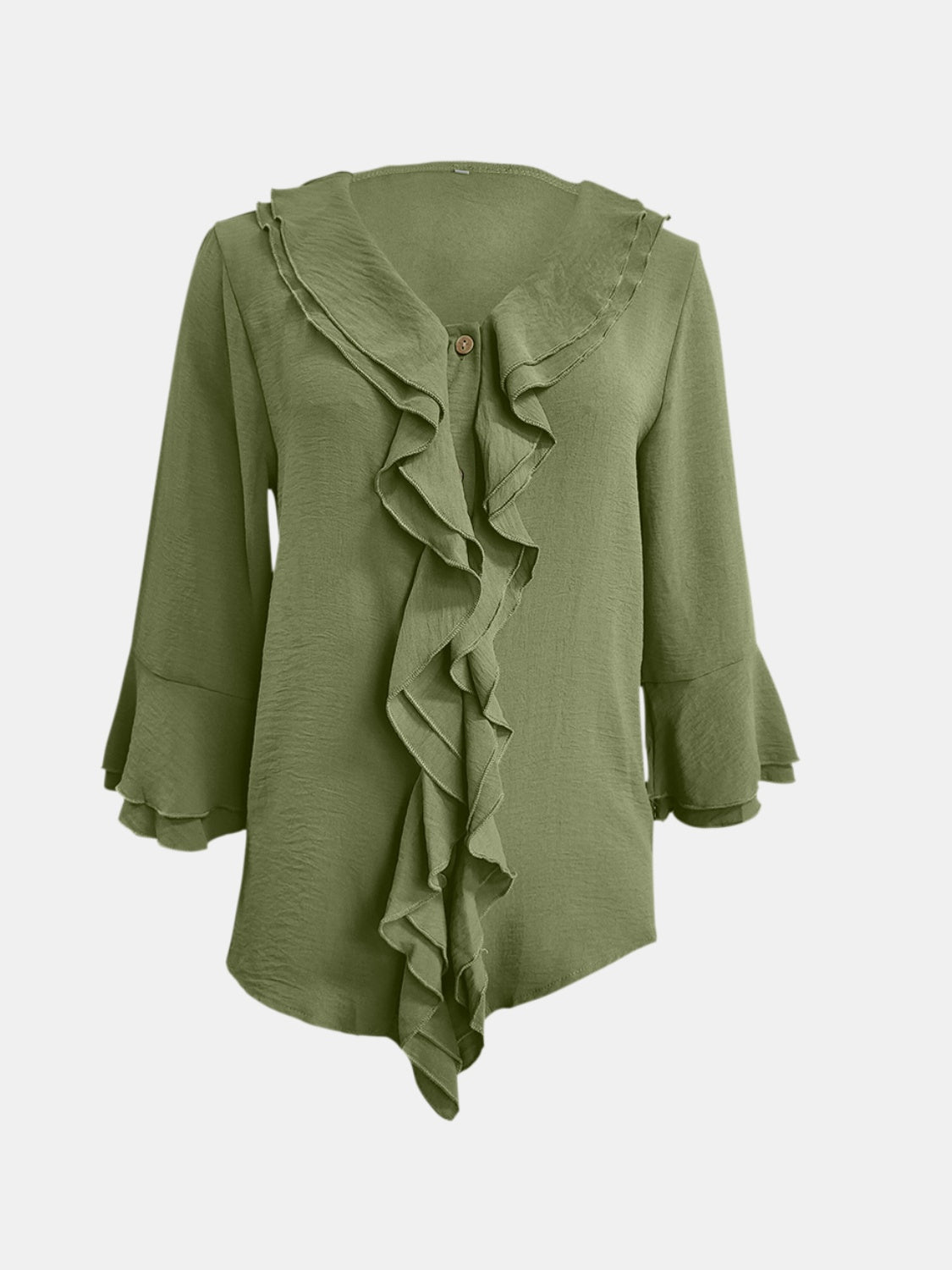 Full Size Ruffled V-Neck Flounce Sleeve Blouse - Charming Charlie