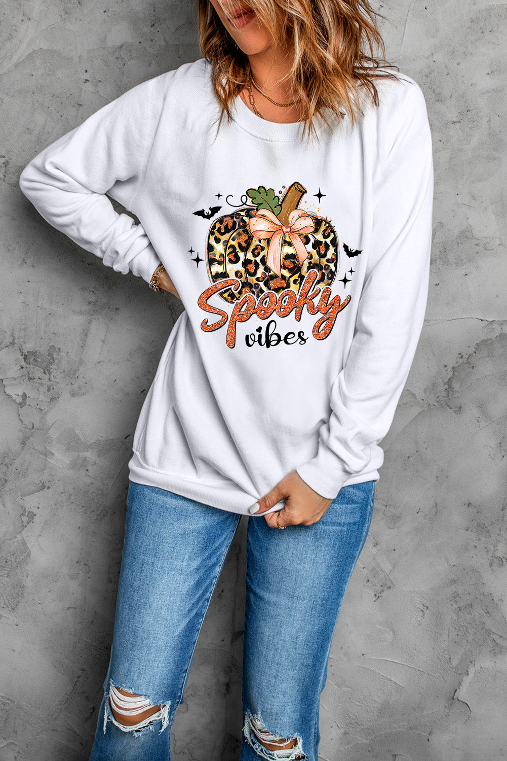 Graphic Round Neck Long Sleeve Sweatshirt - Charming Charlie