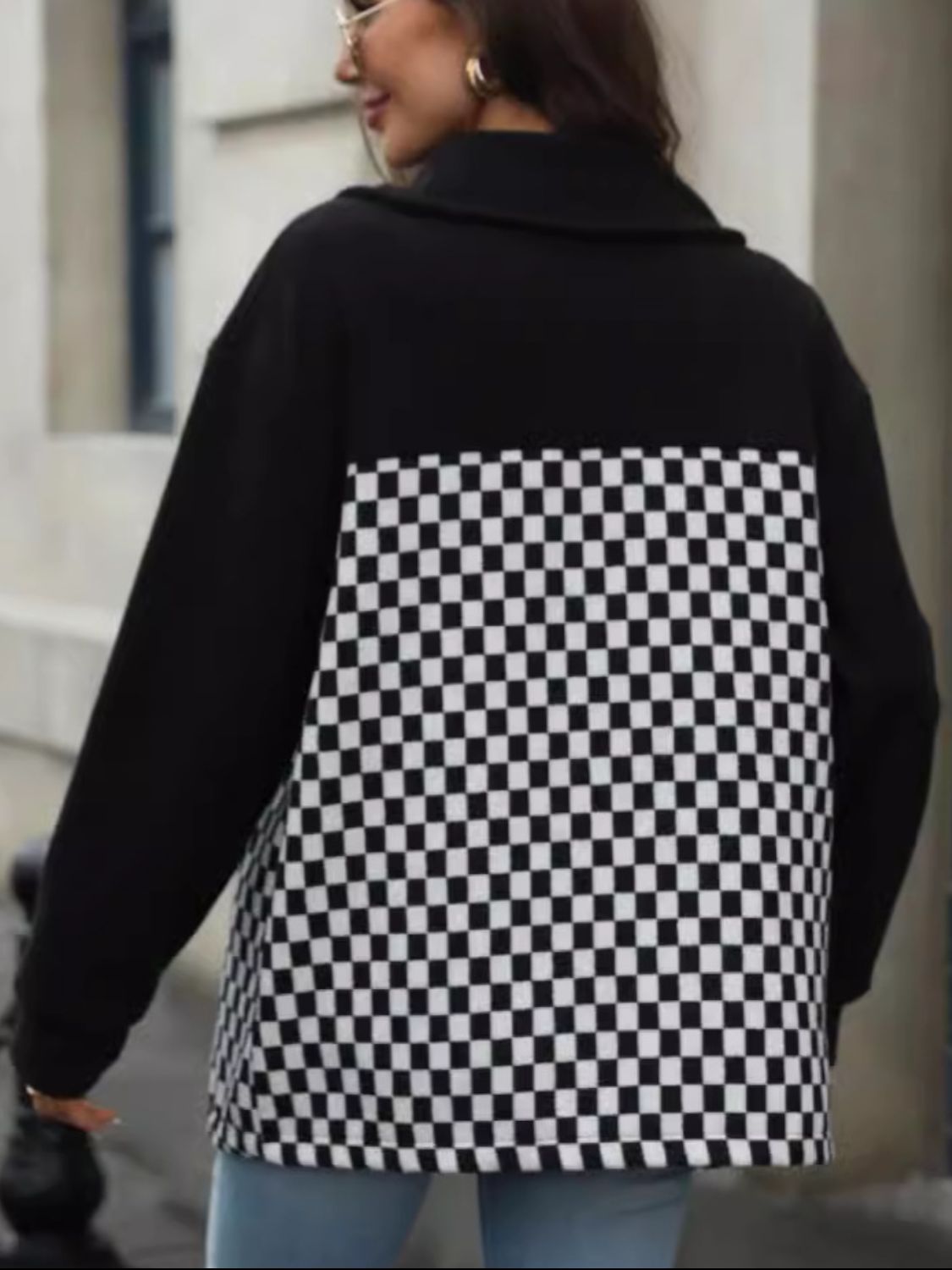 Checkered Snap Down Long Sleeve Jacket - Charming Charlie