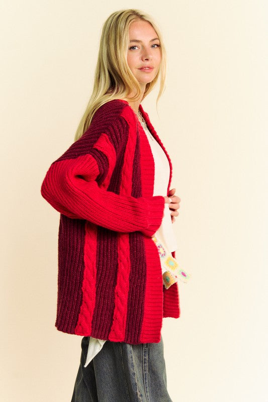 Davi & Dani Cable-Knit Color Block Open Front Cardigan - Charming Charlie