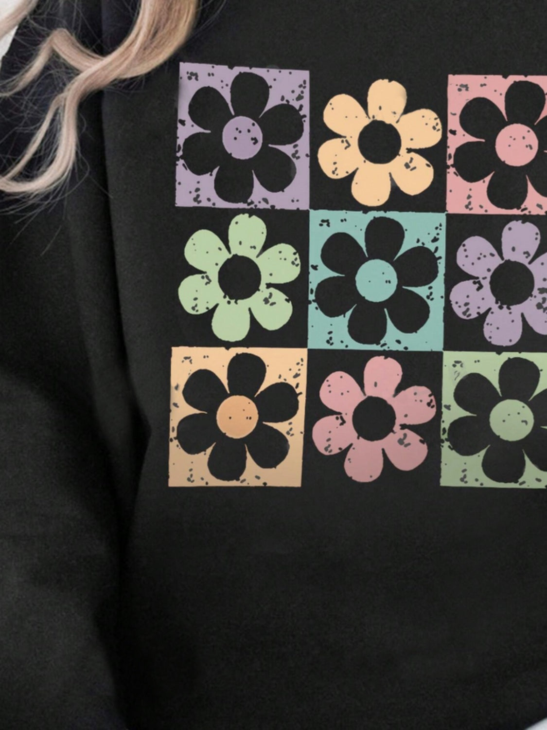 Flower Round Neck Long Sleeve Sweatshirt - Charming Charlie