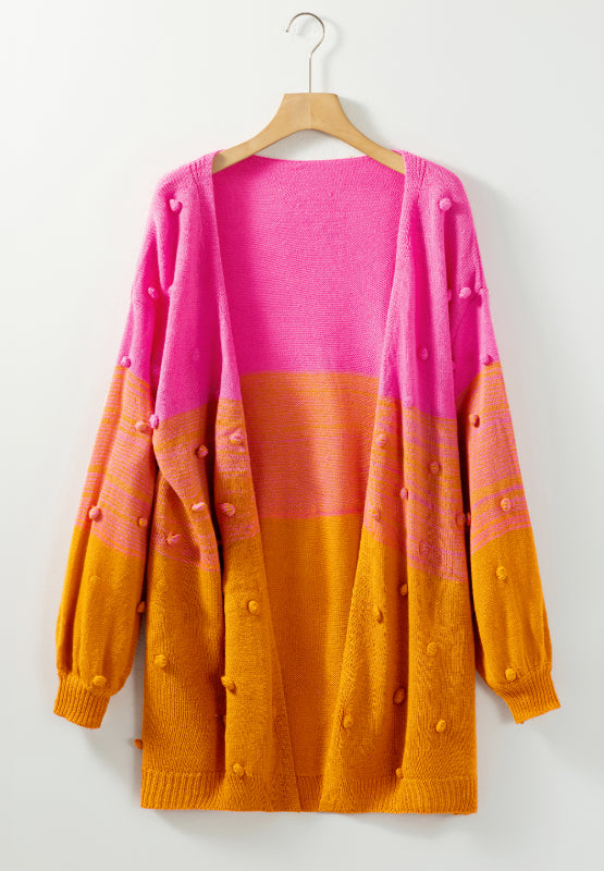 Pompom Color Block Open Front Cardigan - Charming Charlie