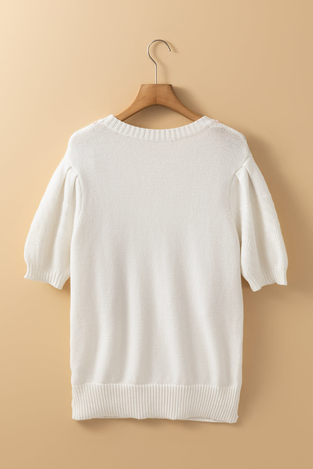 Cable Knit Round Neck Half Sleeve Sweater - Charming Charlie
