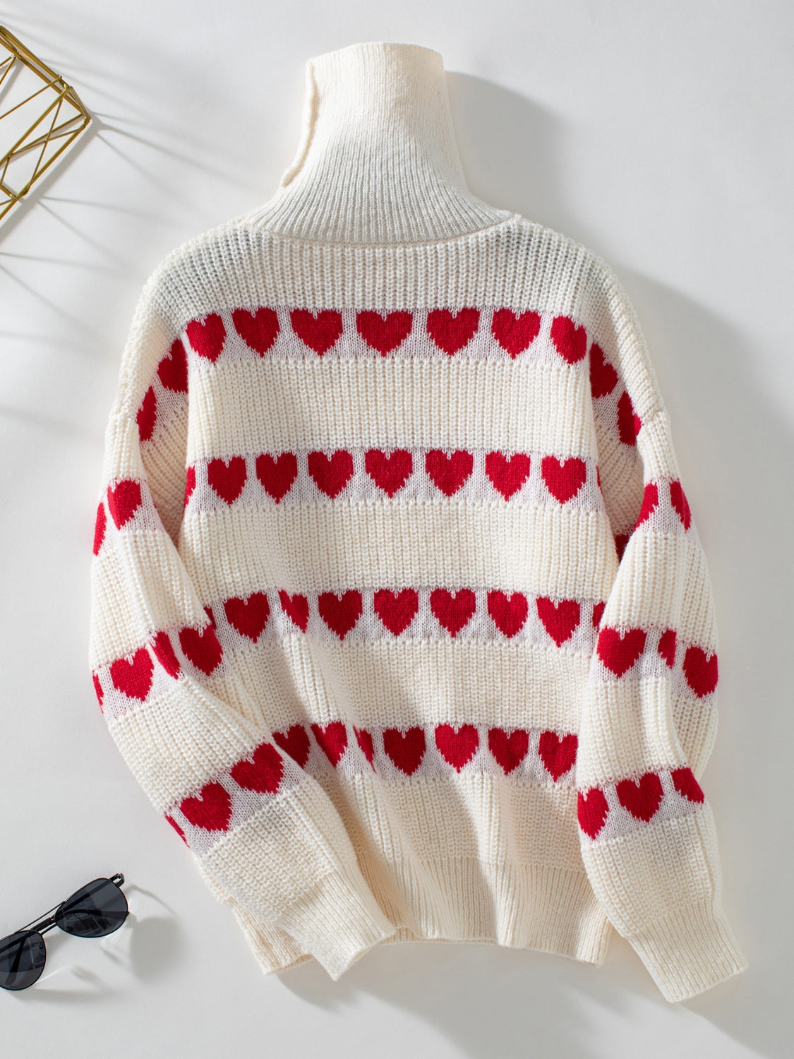 Heart Turtleneck Dropped Shoulder Sweater - Charming Charlie