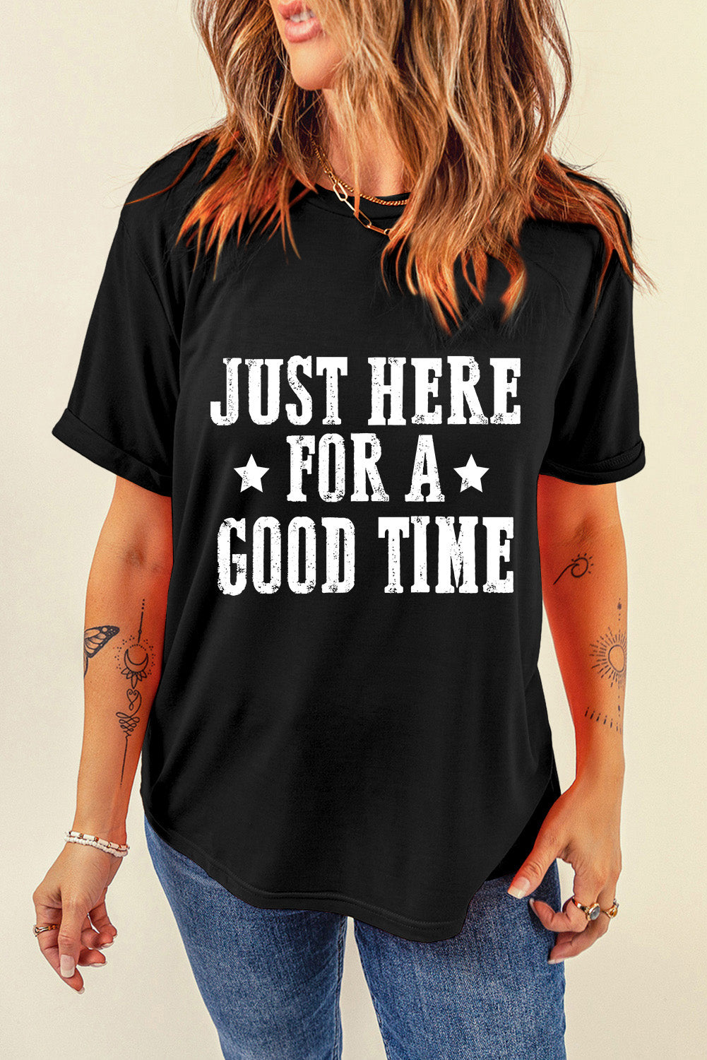 Letter Graphic Round Neck Short Sleeve T-Shirt - Charming Charlie