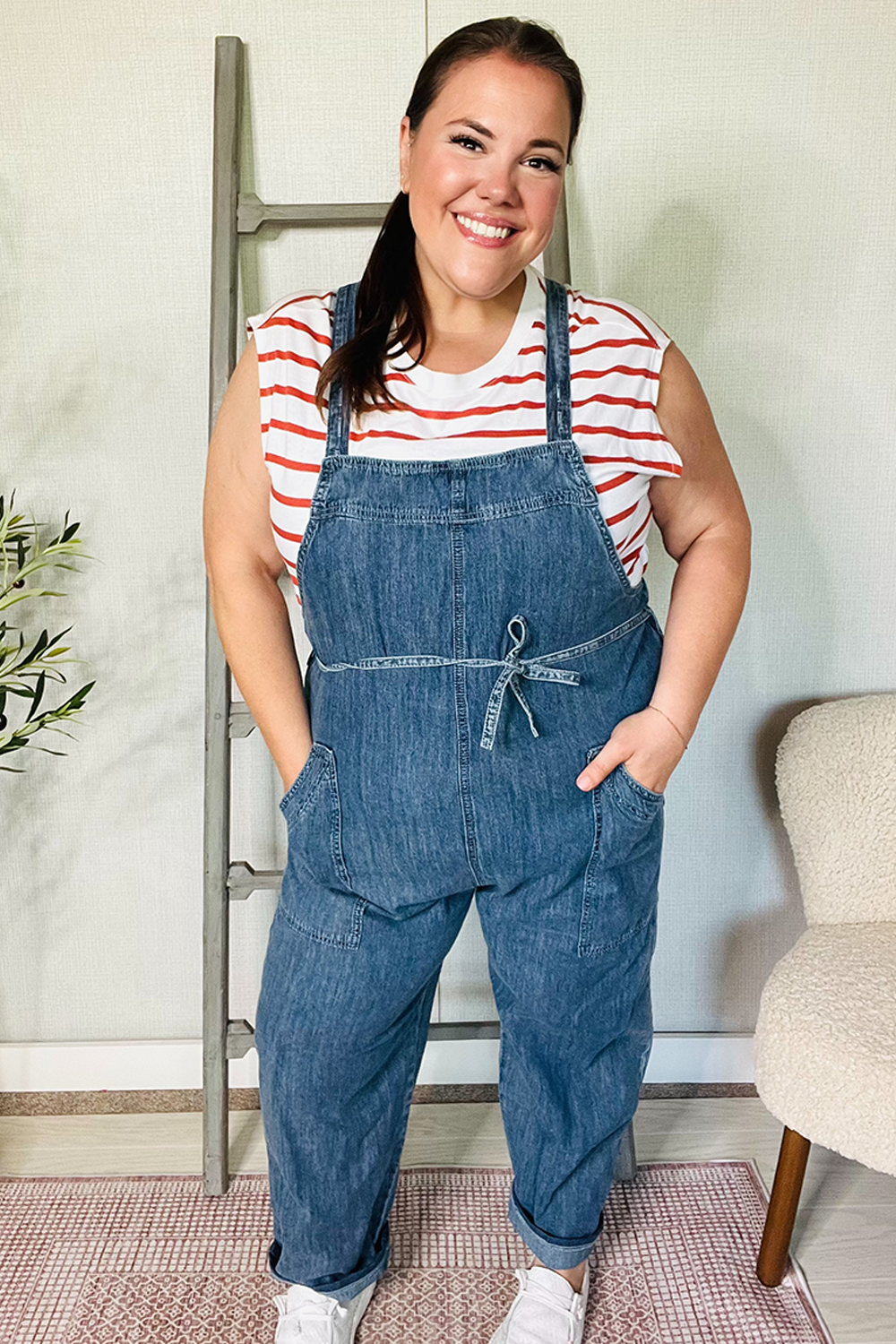 Weekend Ready Cotton Denim Baggy Leg Bib Overall Jumper - Charming Charlie