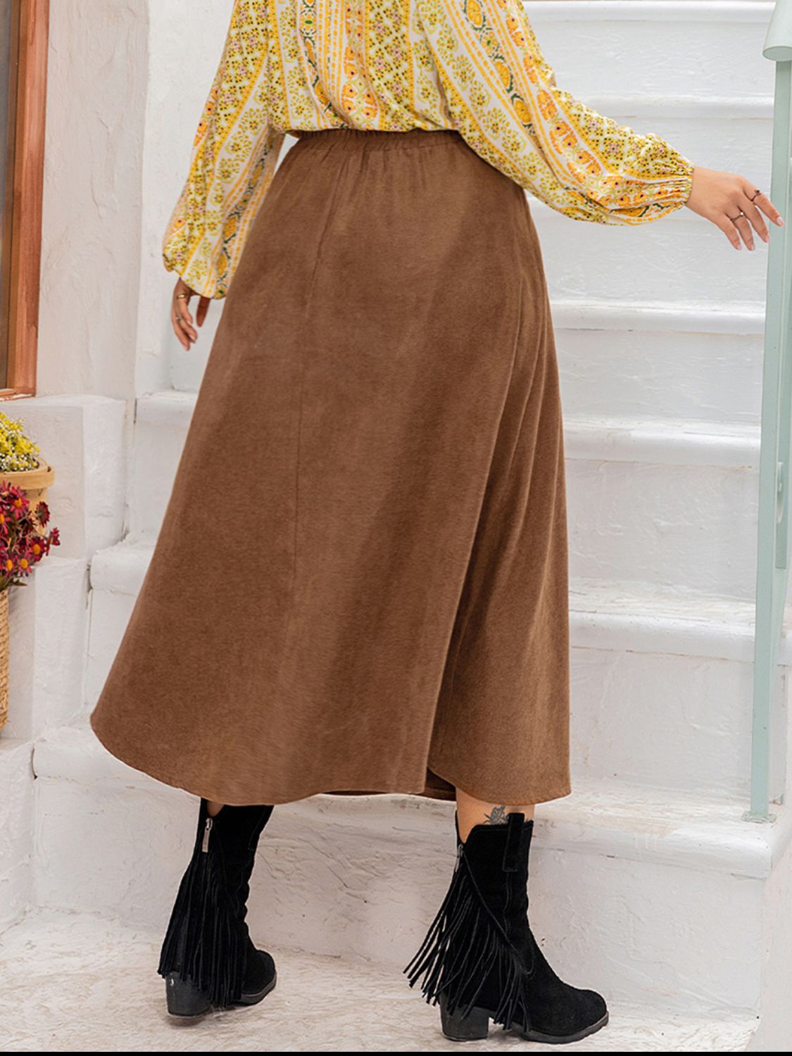 Plus Size Embroidered Pocketed High Waist Skirt - Charming Charlie
