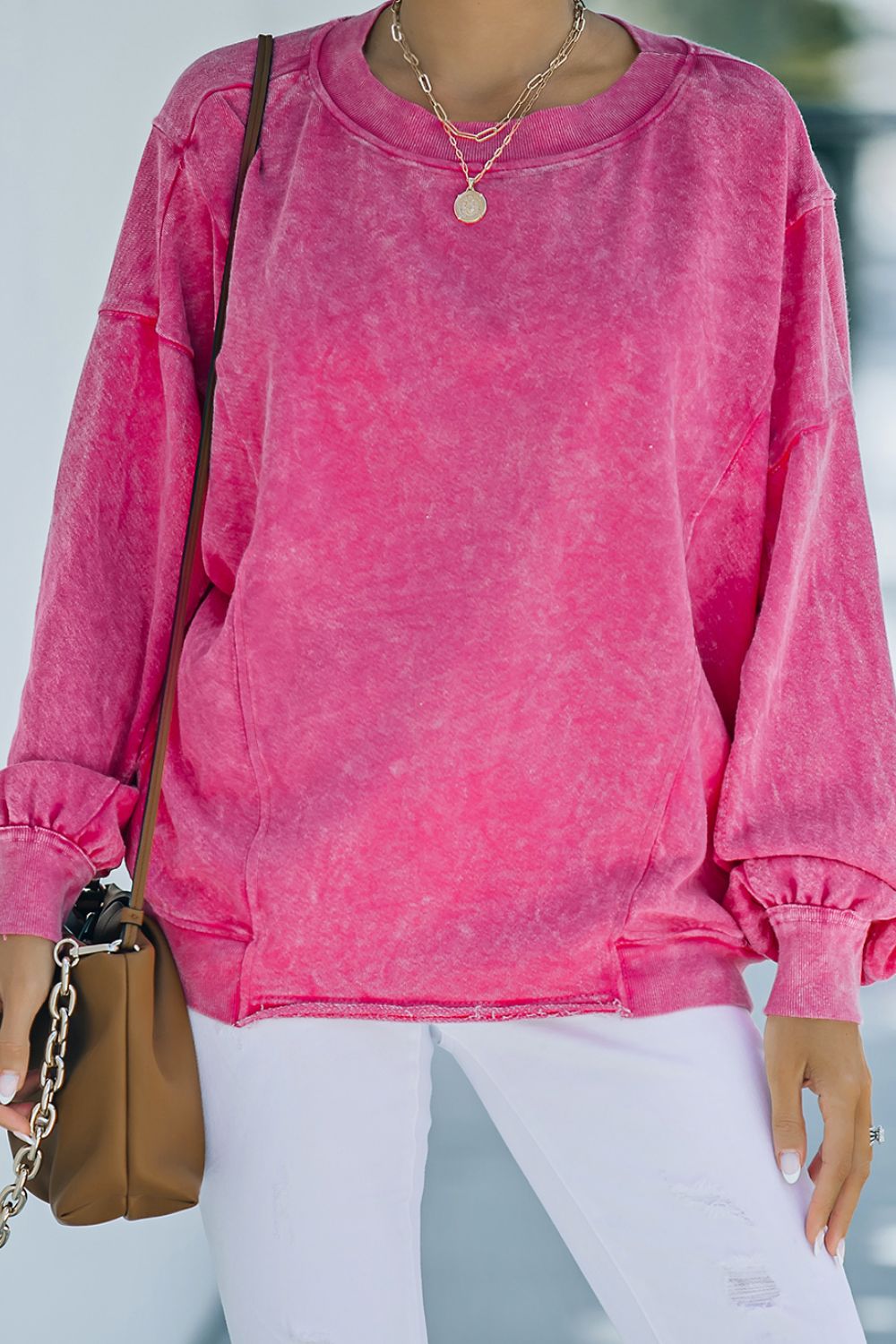Round Neck Long Sleeve Sweatshirt - Charming Charlie