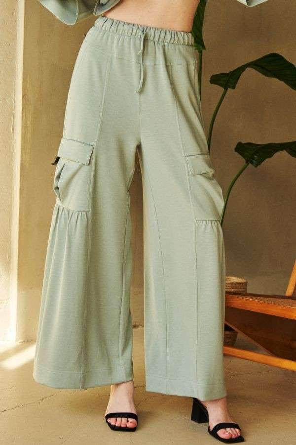 Davi & Dani Drawstring Ruched Detail Wide Leg Pants - Charming Charlie