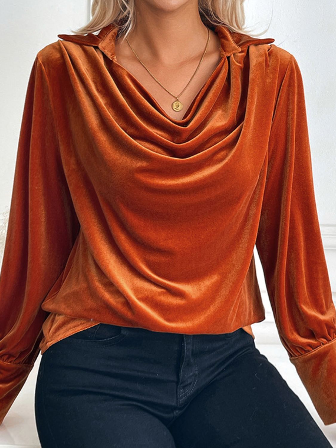 Perfee Ruched Long Sleeve Blouse - Charming Charlie