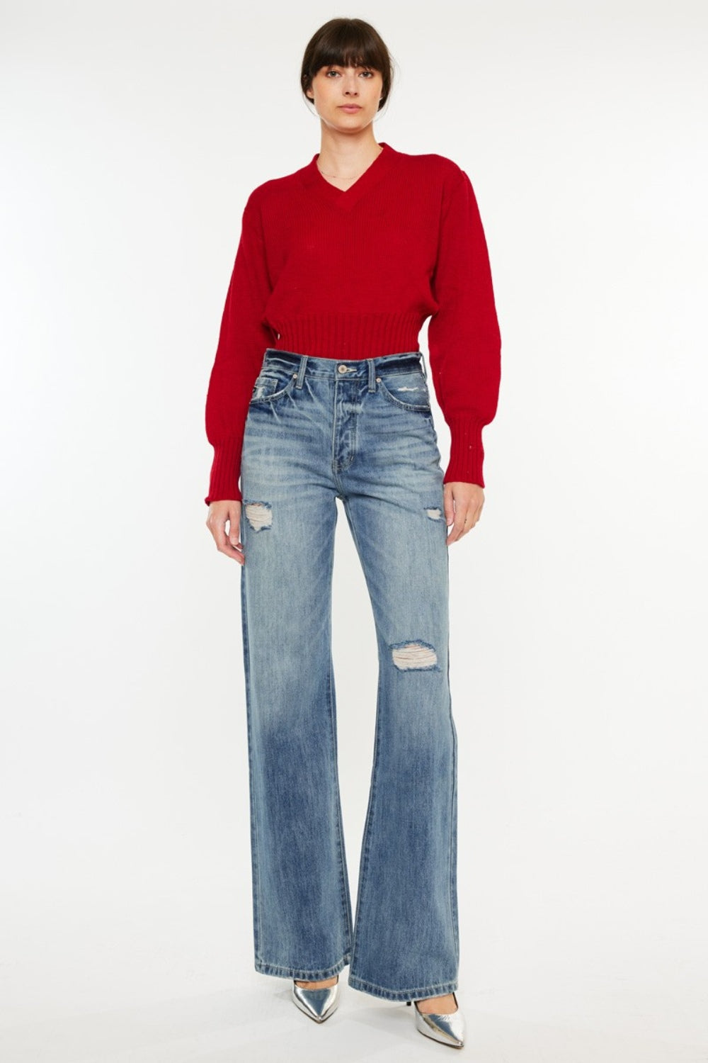 Kancan Distressed High Waist Bootcut Jeans - Charming Charlie