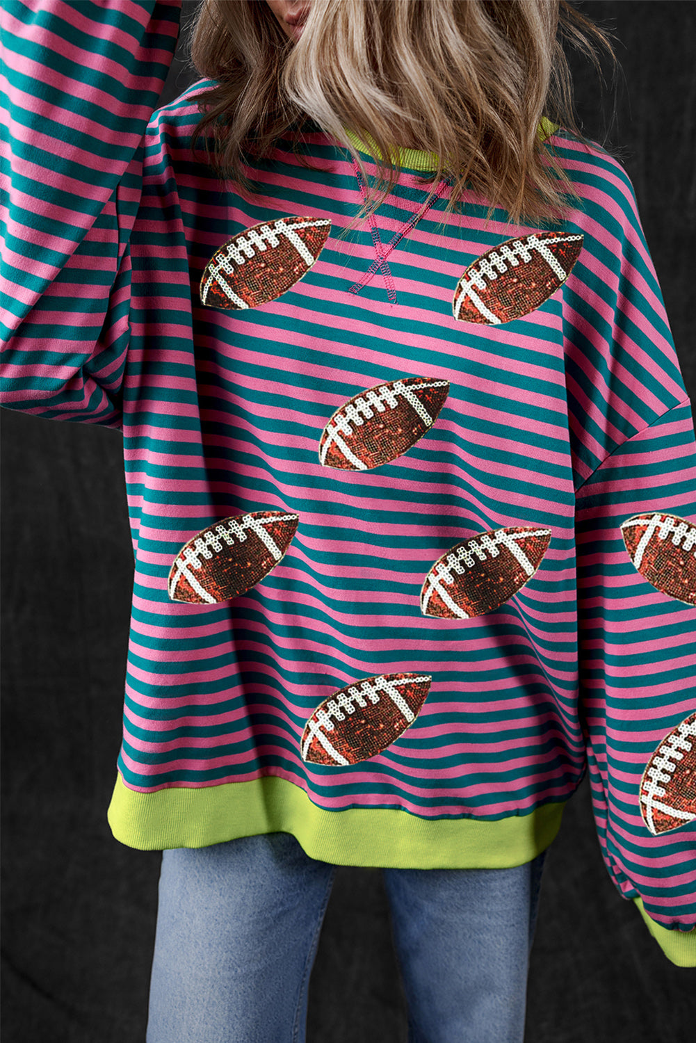 Striped Football Long Sleeve Sweatshirt - Charming Charlie