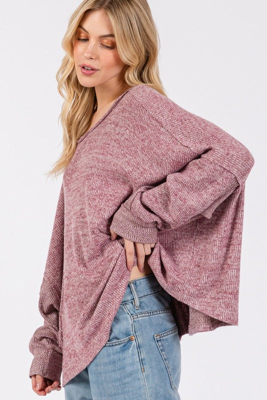 SAGE + FIG Round Neck Batwing Sleeve Oversize Top - Charming Charlie