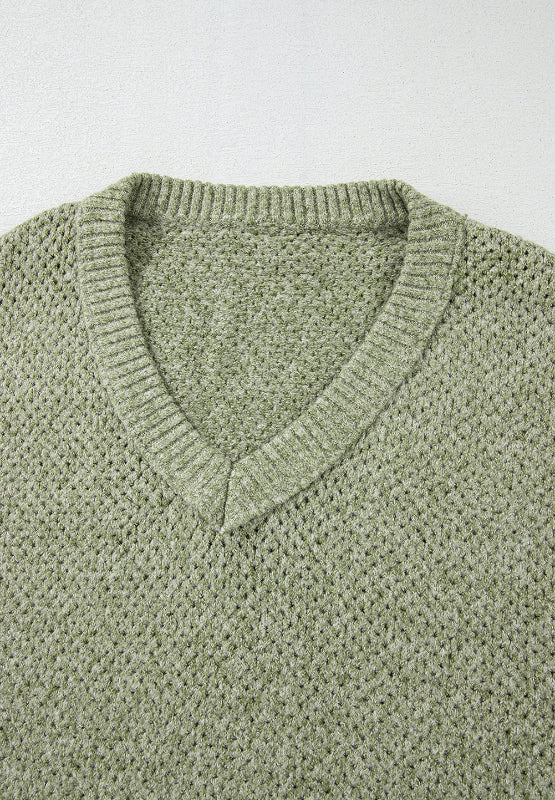V-Neck Dropped Shoulder Long Sleeve Sweater - Charming Charlie