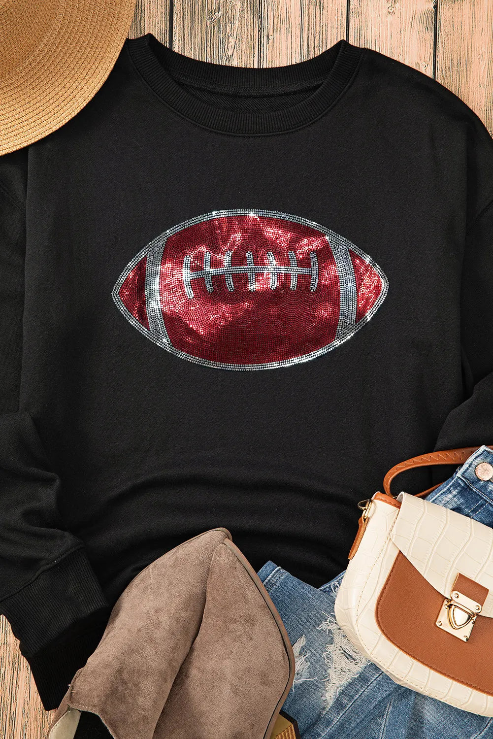 Sequin Football Long Sleeve Sweatshirt - Charming Charlie