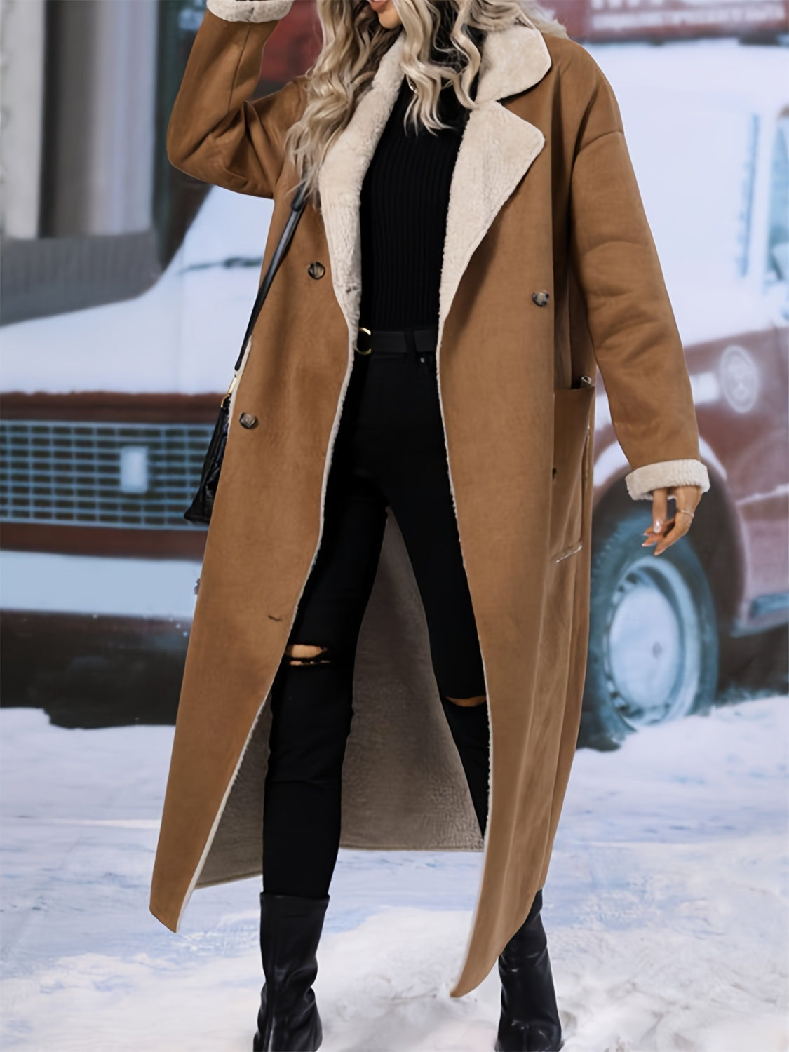Plus Size Drop Shoulder Sherpa Longline Coat - Charming Charlie