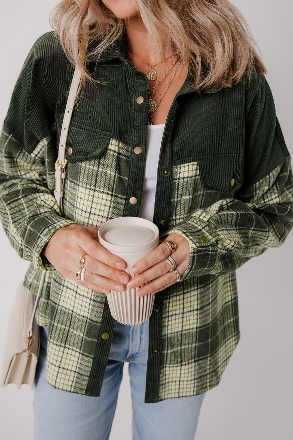 Snap Down Collared Neck Plaid Shacket - Charming Charlie